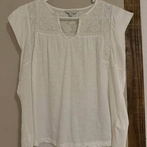 Lucky Brand Cream Cap Sleeve Blouse with Lace Detail